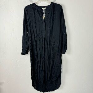Alex & Lili T Shirt Dress Maxi Solid‎ Black Knit Long Sleeve Button Down Rayon
